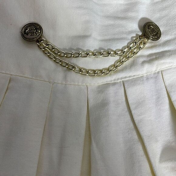 Maggie Lawrence Women's A-Line Pleated Elastic Waist Chain Accent Cream Skirt M - Picture 8 of 8